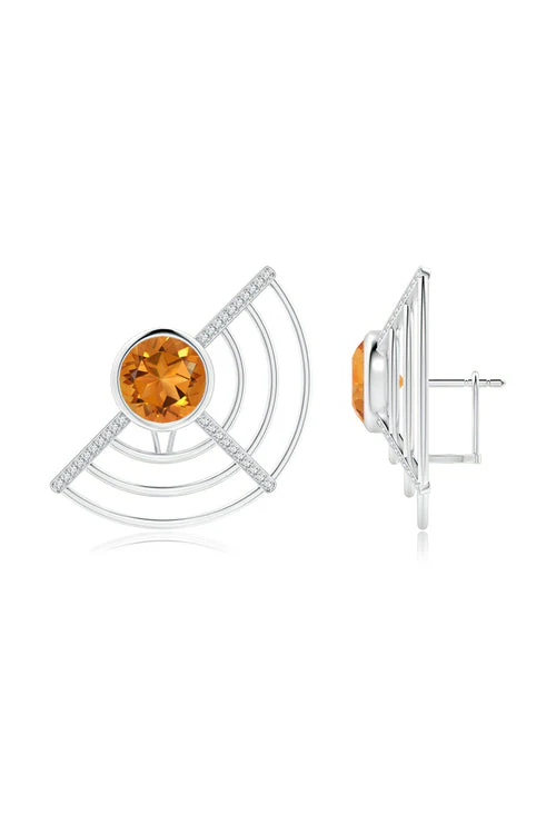 Infinity Half Concentric Circle 14K Gold and Citrine Button Studs