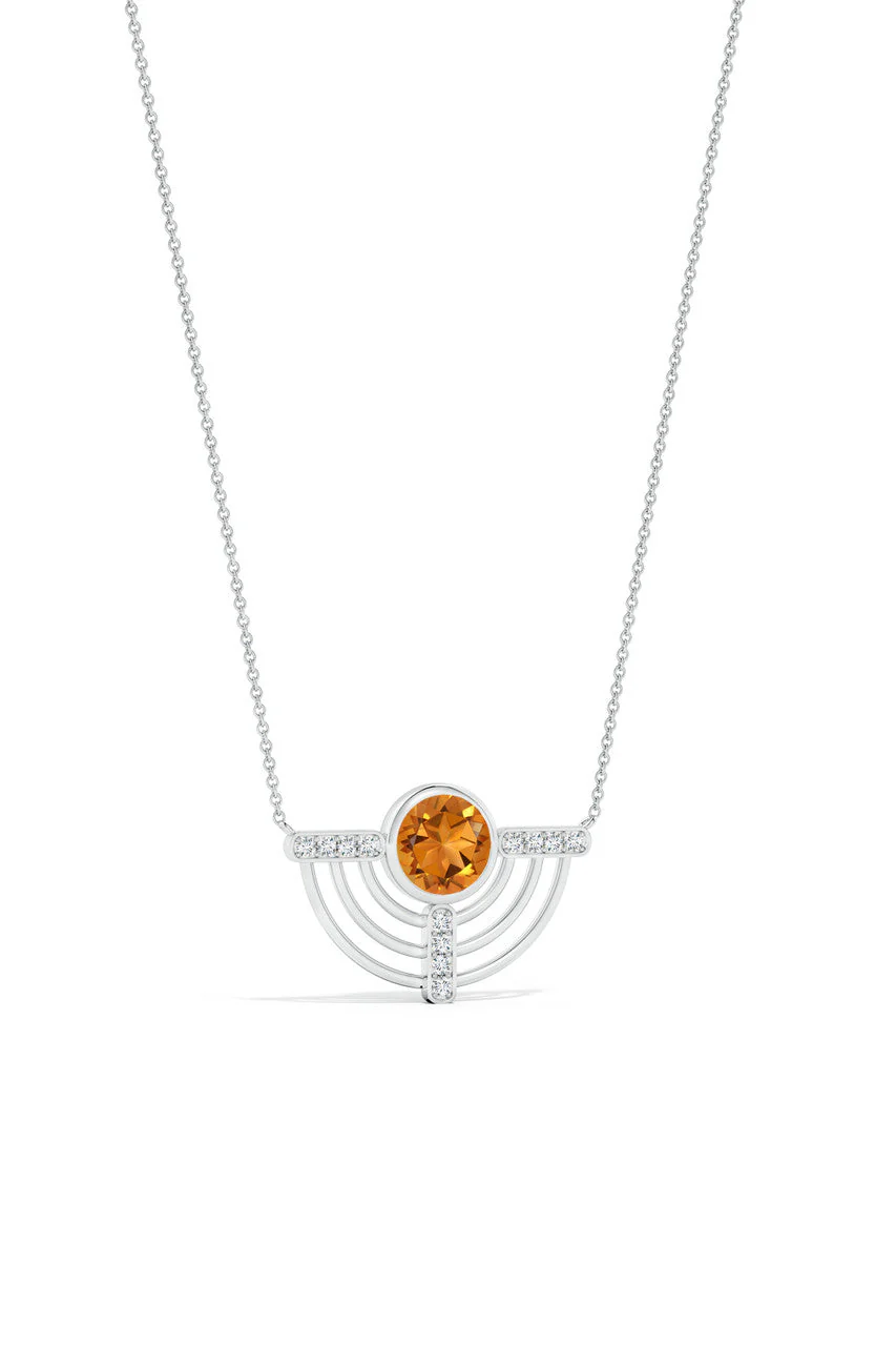 Infinity Half Concentric Circle 14K Gold and Citrine Pendant Necklace - Image 4