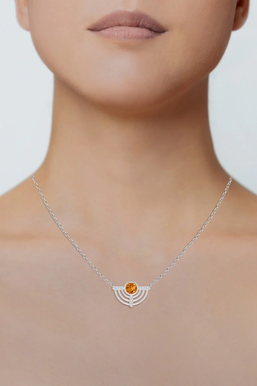 Infinity Half Concentric Circle 14K Gold and Citrine Pendant Necklace - Image 7