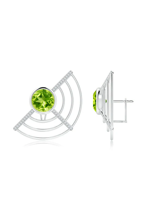 Infinity Half Concentric Circle 14K Gold and Peridot Button Studs