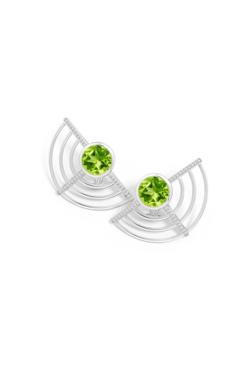 Infinity Half Concentric Circle 14K Gold and Peridot Button Studs - Image 2
