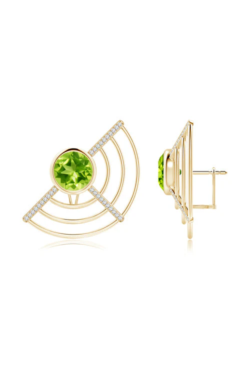 Infinity Half Concentric Circle 14K Gold and Peridot Button Studs