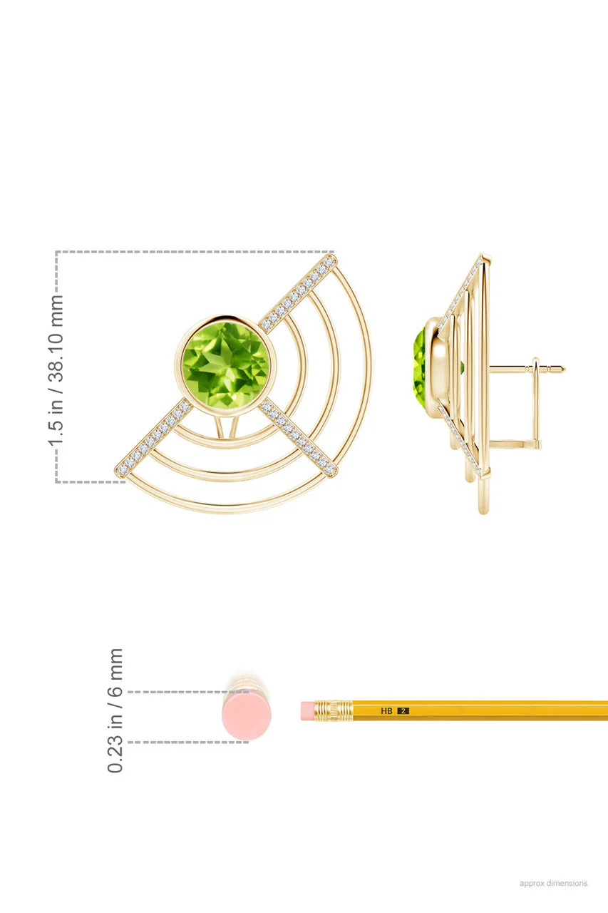 Infinity Half Concentric Circle 14K Gold and Peridot Button Studs - Image 3