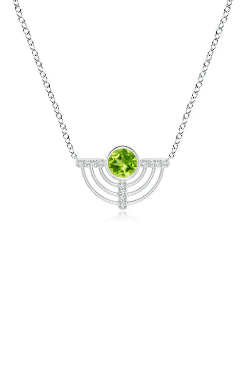 Infinity Half Concentric Circle 14K Gold and Peridot Pendant Necklace