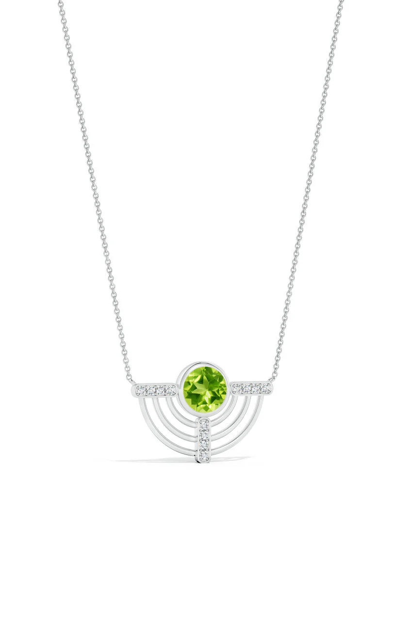 Infinity Half Concentric Circle 14K Gold and Peridot Pendant Necklace - Image 6