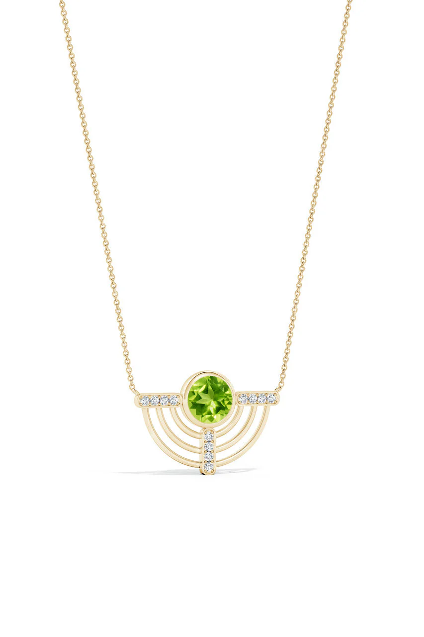 Infinity Half Concentric Circle 14K Gold and Peridot Pendant Necklace - Image 4
