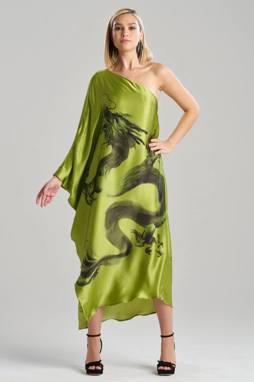 Ink Dragon One Shoulder Silk Caftan - Image 2