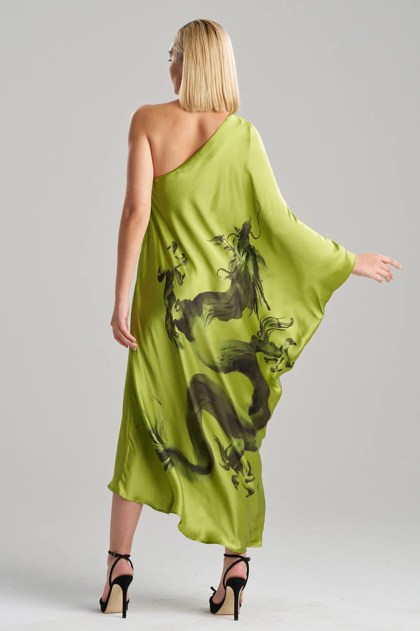 Ink Dragon One Shoulder Silk Caftan - Image 3
