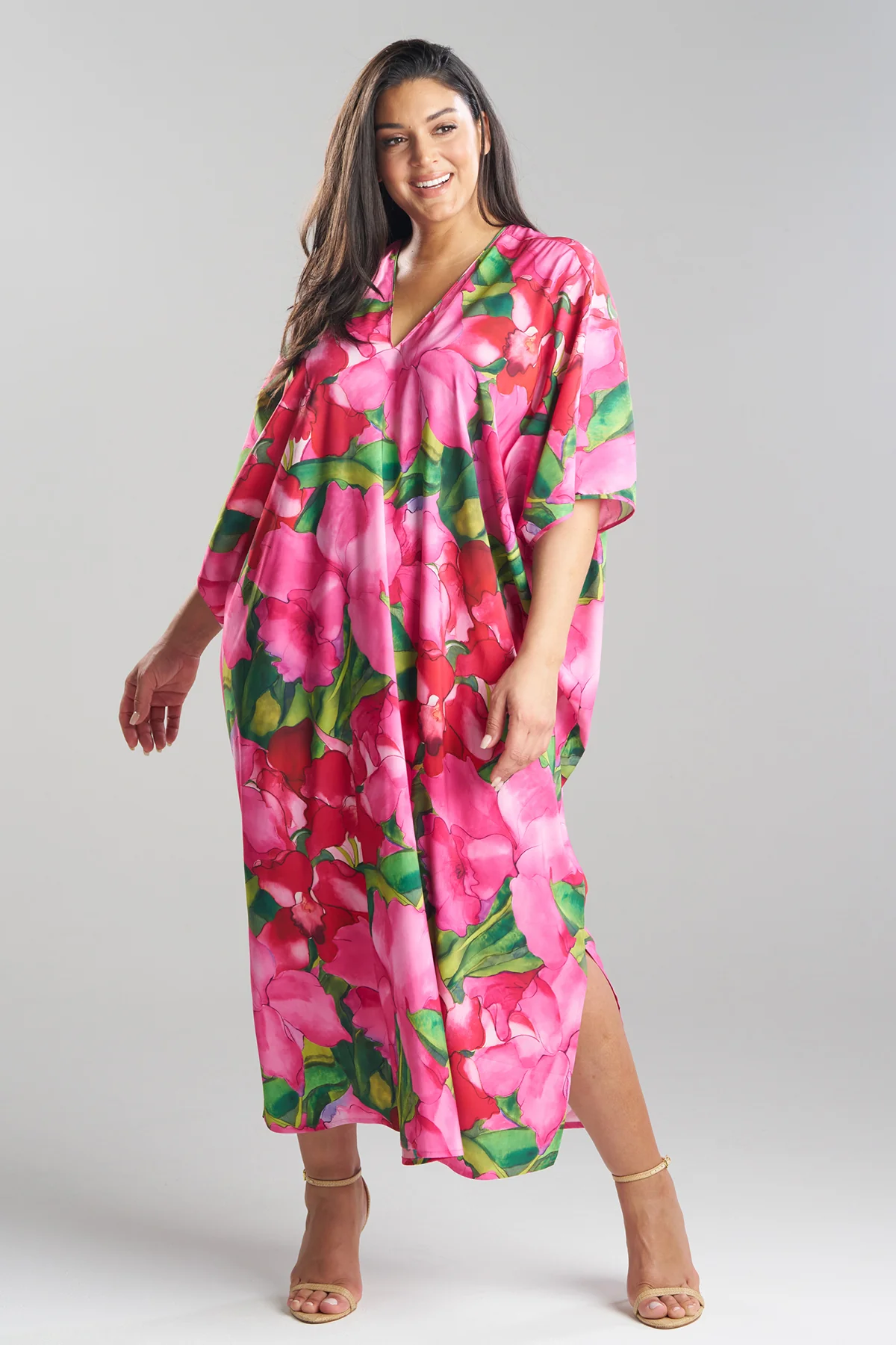 Isla Printed Satin V-Neck Caftan - Image 4