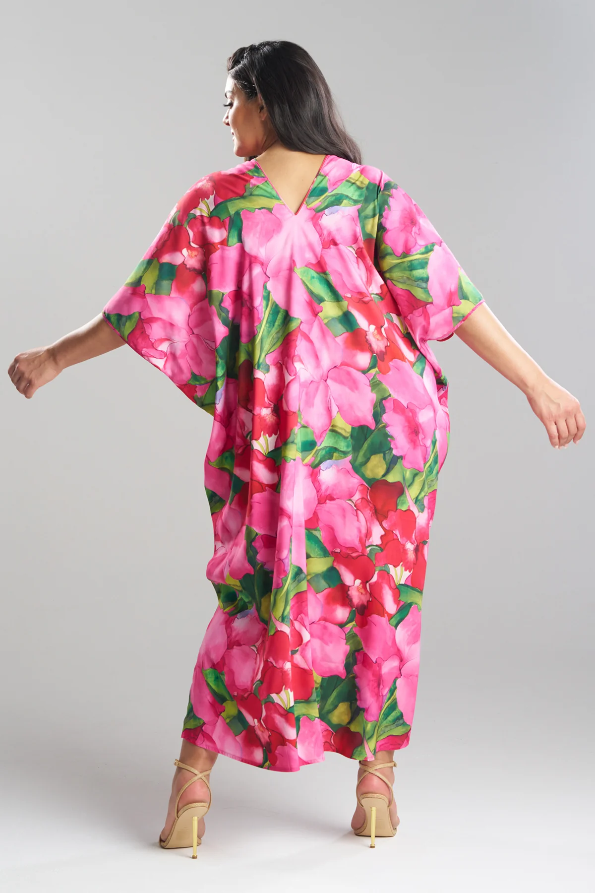 Isla Printed Satin V-Neck Caftan - Image 5
