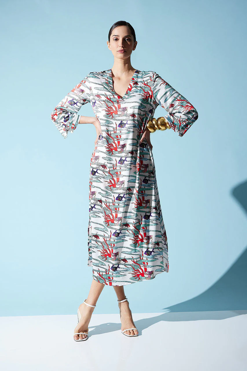 Island Cove-Printed Matte Satin Caftan