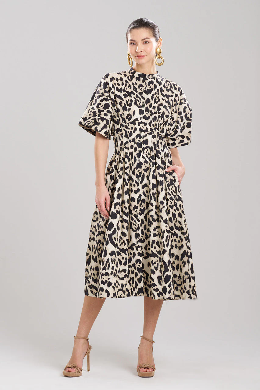 Jaguar Cotton Poplin Pleated Shirt Dress