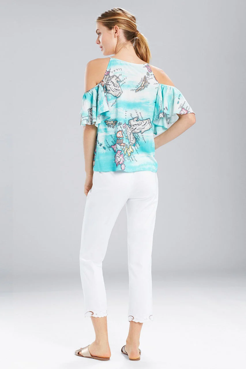 Jeepney and Map Cold Shoulder Camisole-Turquoise - Image 3