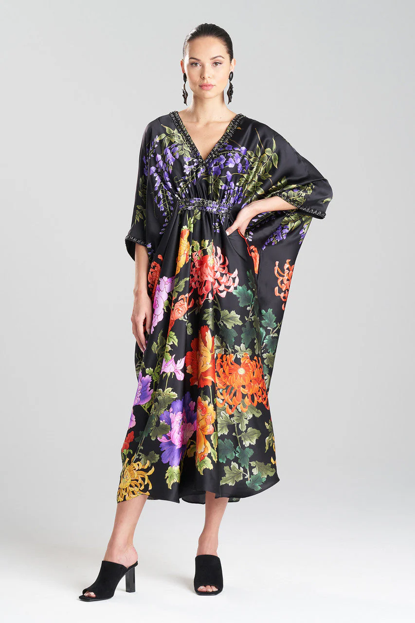 Kairaku Garden Charmeuse Beaded Silk Caftan - Image 3