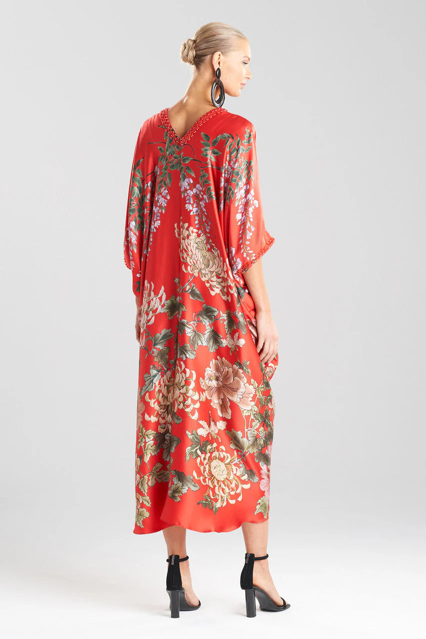 Kairaku Garden Charmeuse Beaded Silk Caftan - Image 2
