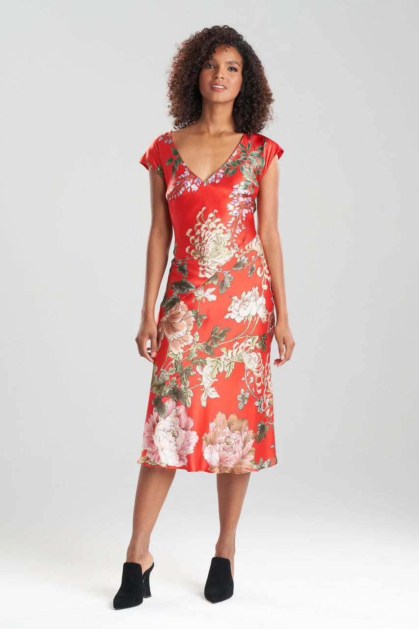 Kairaku Garden Charmeuse Cap Sleeve V-Neck Silk Slip - Image 2