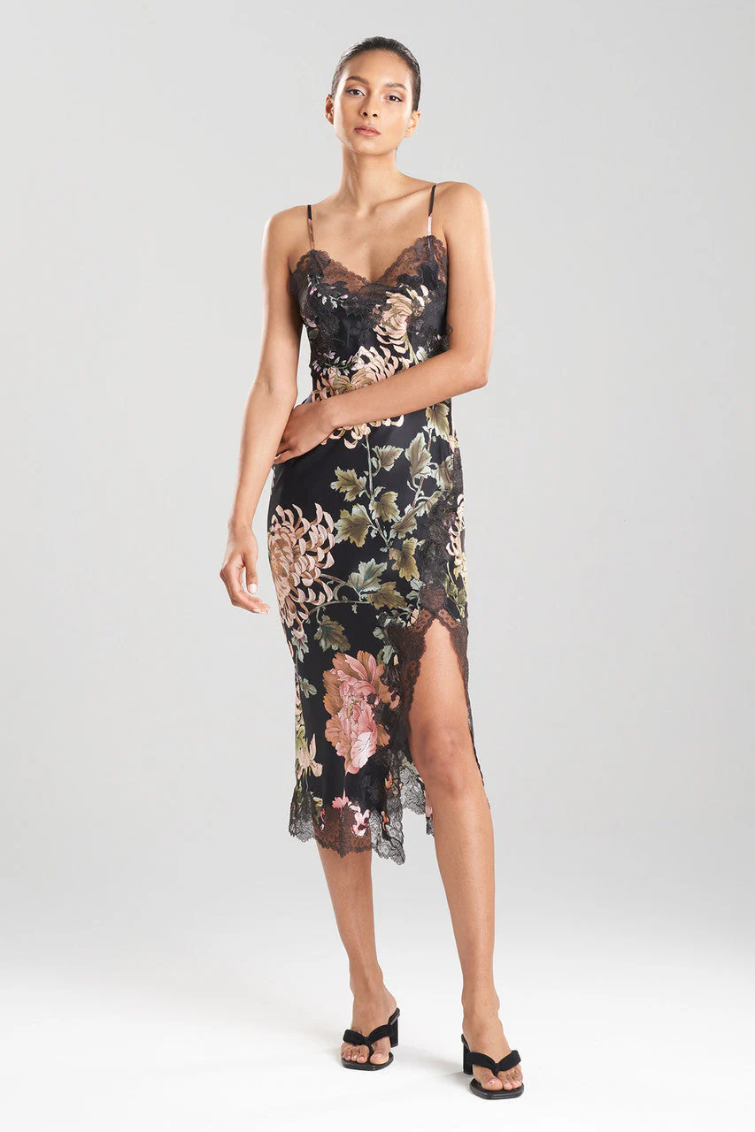 Kairaku Garden Charmeuse Lace Slit Silk Gown - Image 2