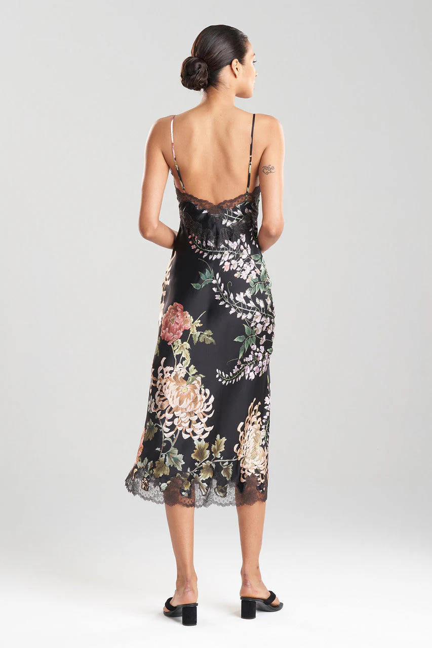 Kairaku Garden Charmeuse Lace Slit Silk Gown - Image 3