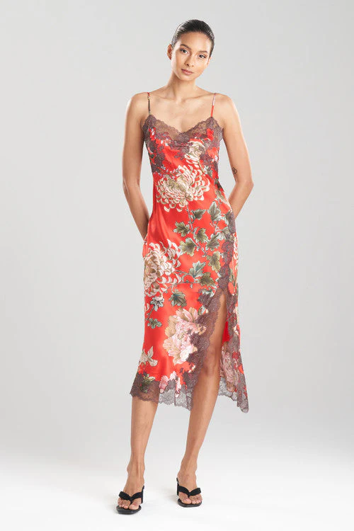 Kairaku Garden Charmeuse Lace Slit Silk Gown