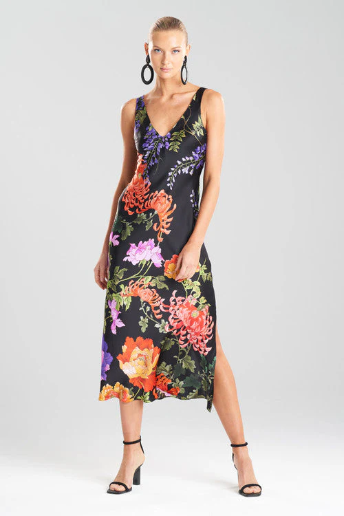 Kairaku Garden Charmeuse Plunging Silk Gown