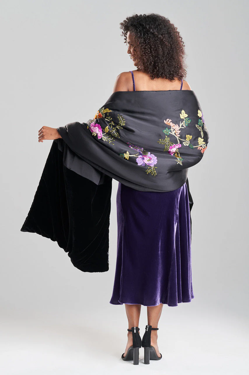 Kairaku Garden Embroidery Padded Silk Stole Scarf - Image 3