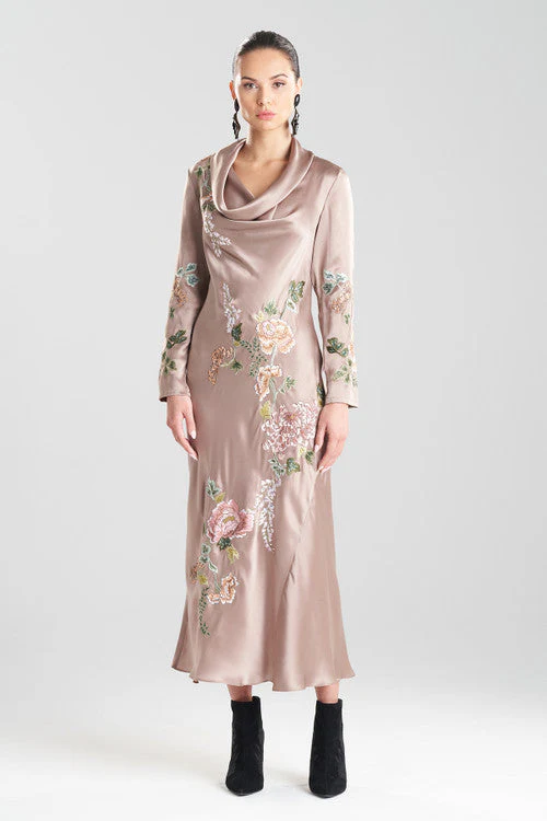Kairaku Garden Embroidery Silk Deep Cowl Caftan