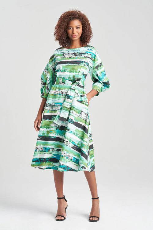 Kazuki Cotton Poplin Boat Neck Embroidered Belted Midi Dress - Image 9
