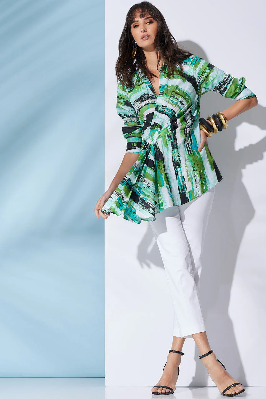 Kazuki Cotton Poplin Side Drape Embroidered Shirt - Image 3
