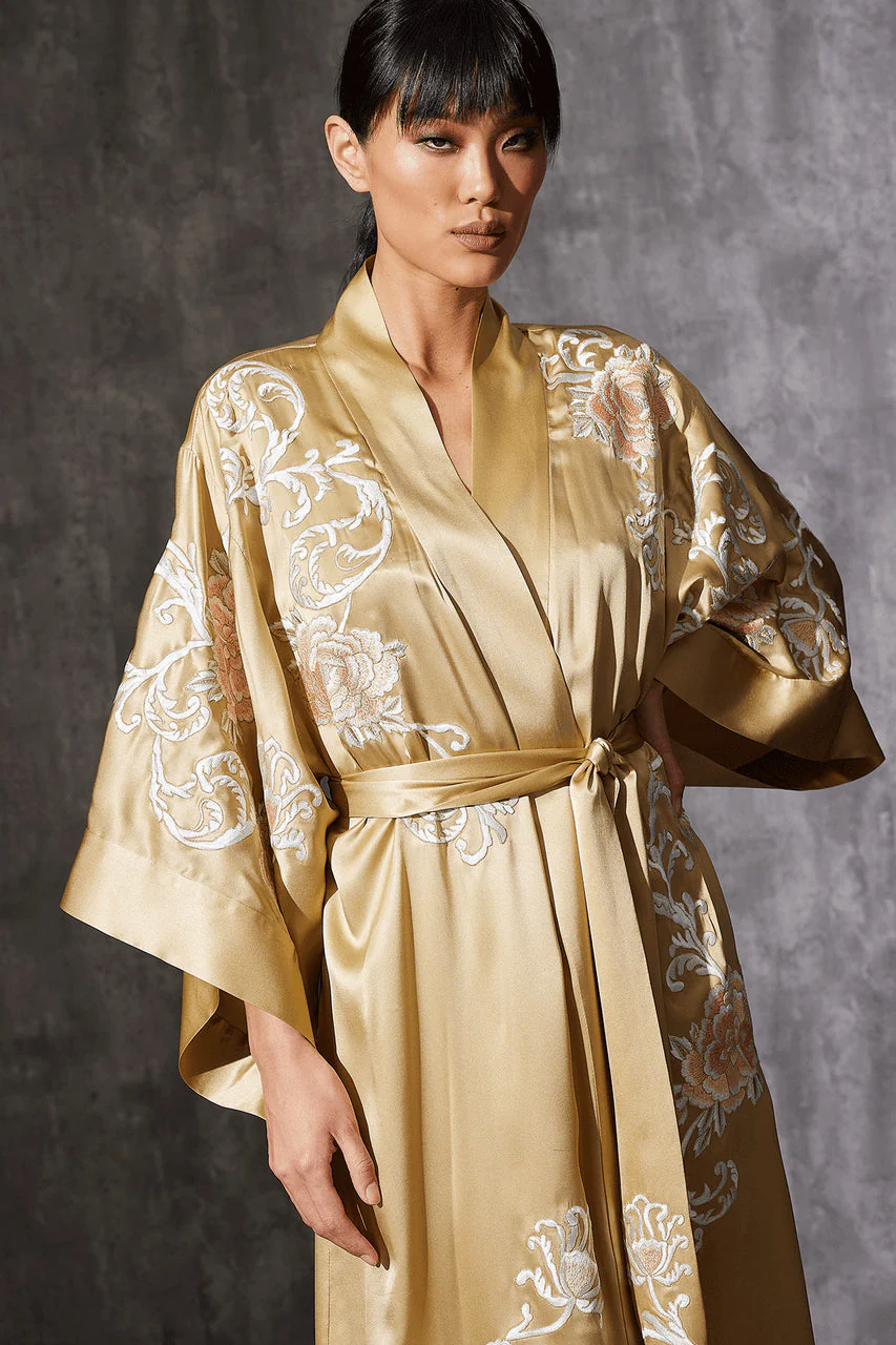 Key Essentials Embroidered Floral Scroll Tassel Silk Robe - Image 6