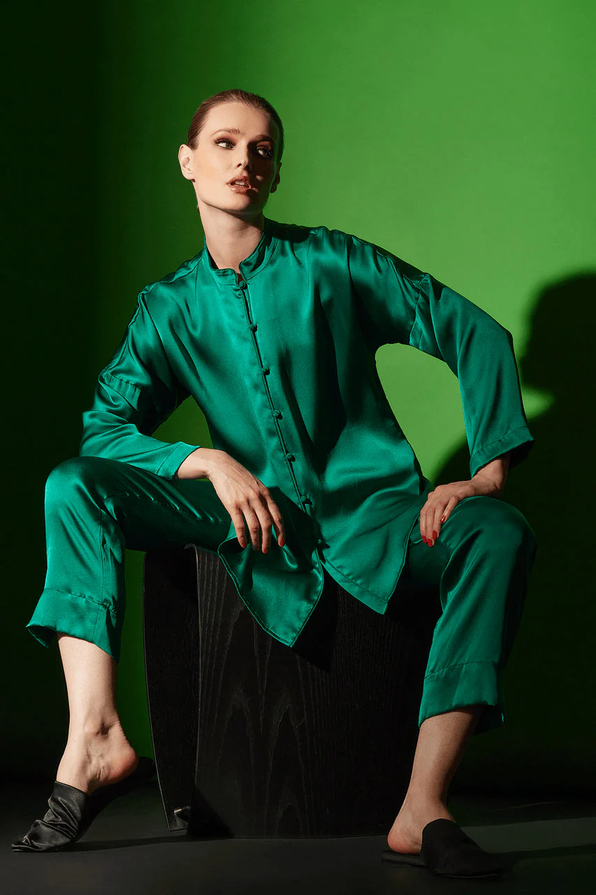 Key Essentials Mandarin Silk Button PJ - Image 5