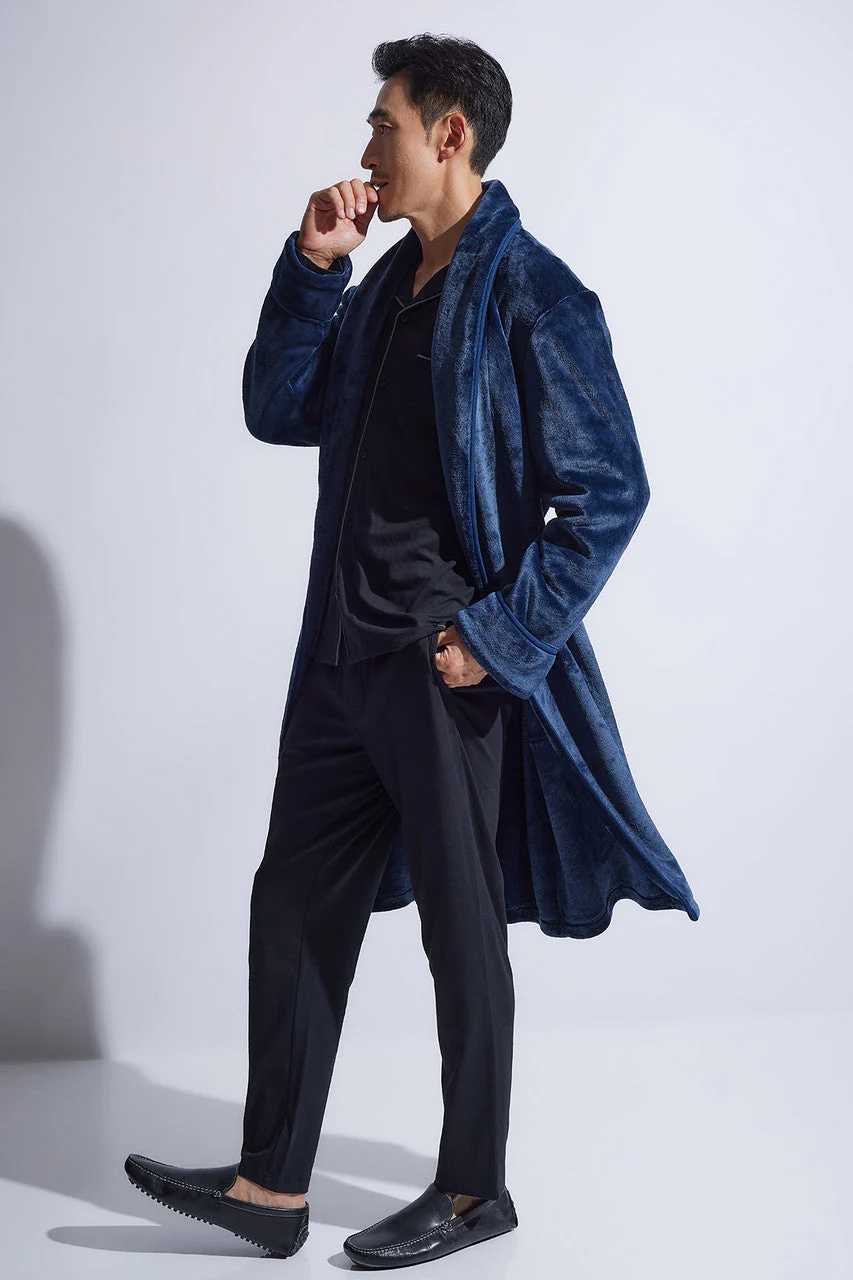 Kinhin Cozy Fleece Piped Collar Robe - Image 5