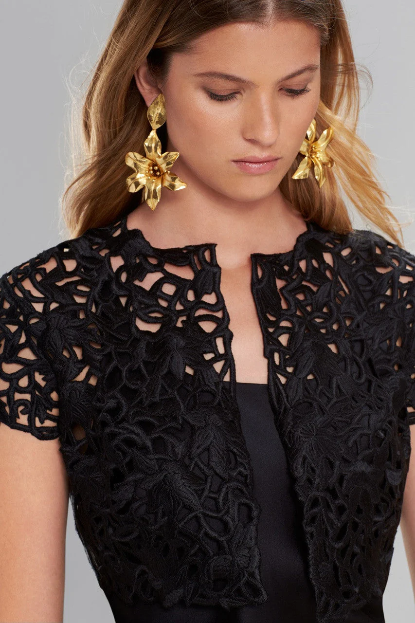 Knit Crepe Bolero With Allover Cutwork Embroidery - Image 3