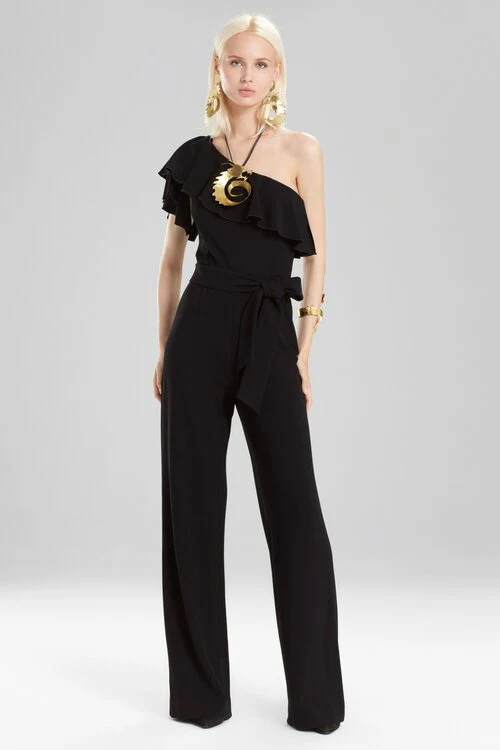 Knit Crepe One Shoulder Ruffle Jumpsuit - Image 9