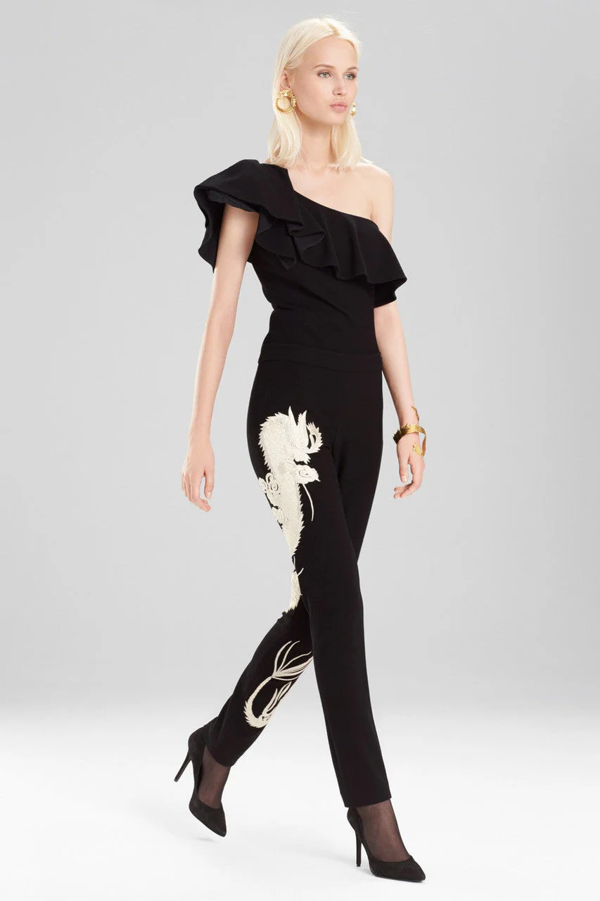 Knit Crepe Slim Pants With Embroidery - Image 2