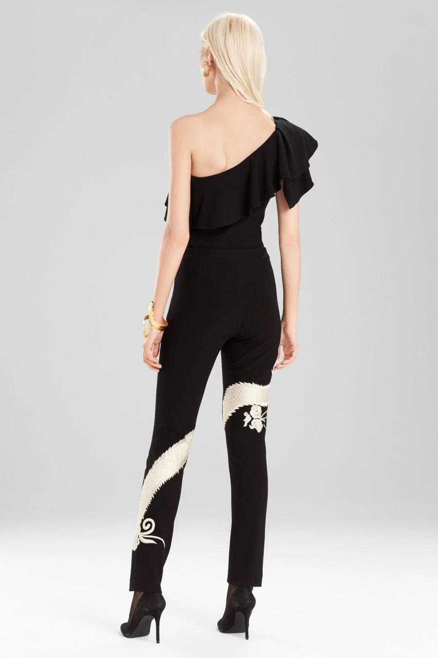 Knit Crepe Slim Pants With Embroidery - Image 3