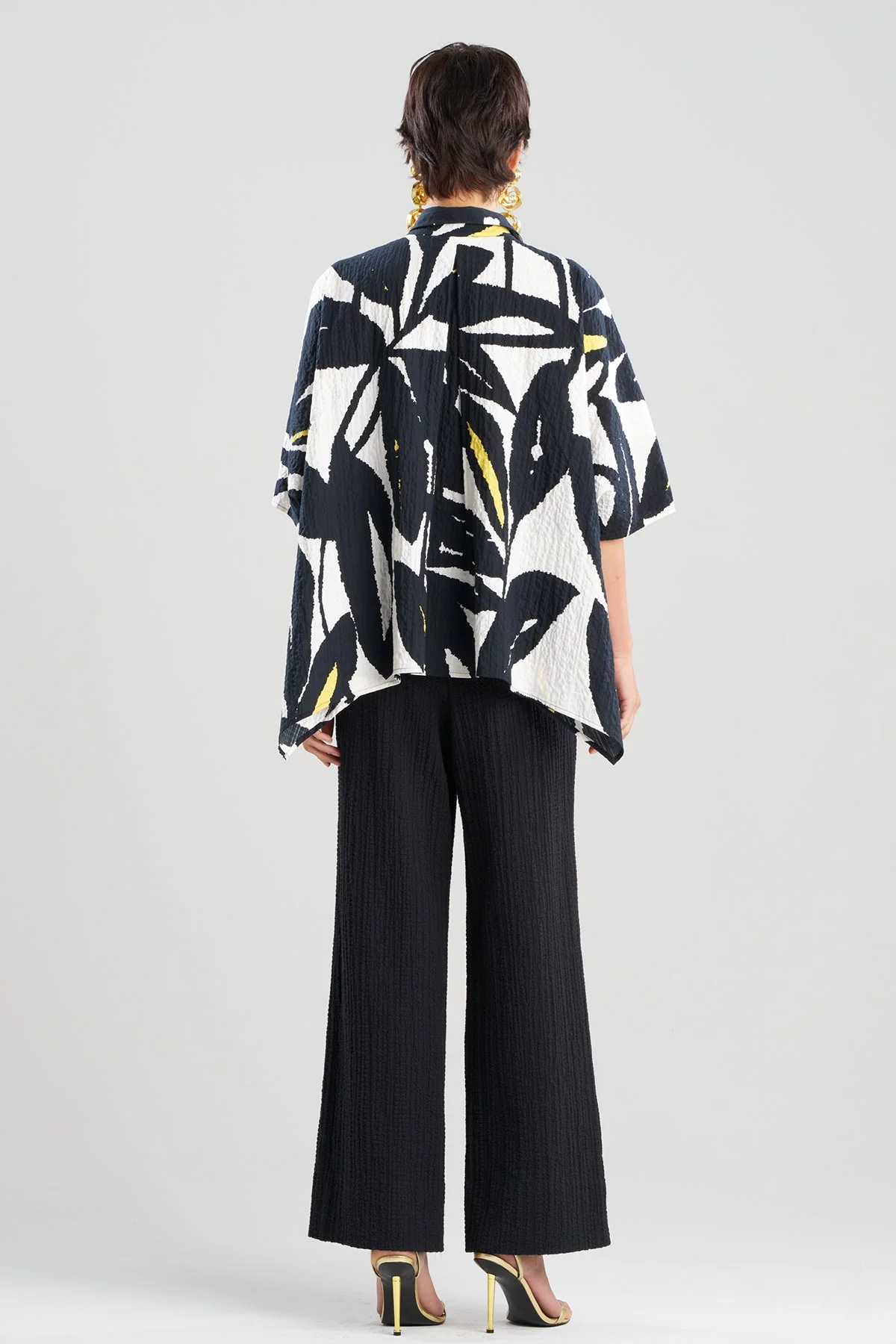 Leaf Matelassé Cotton Button Down Caftan Shirt - Image 3