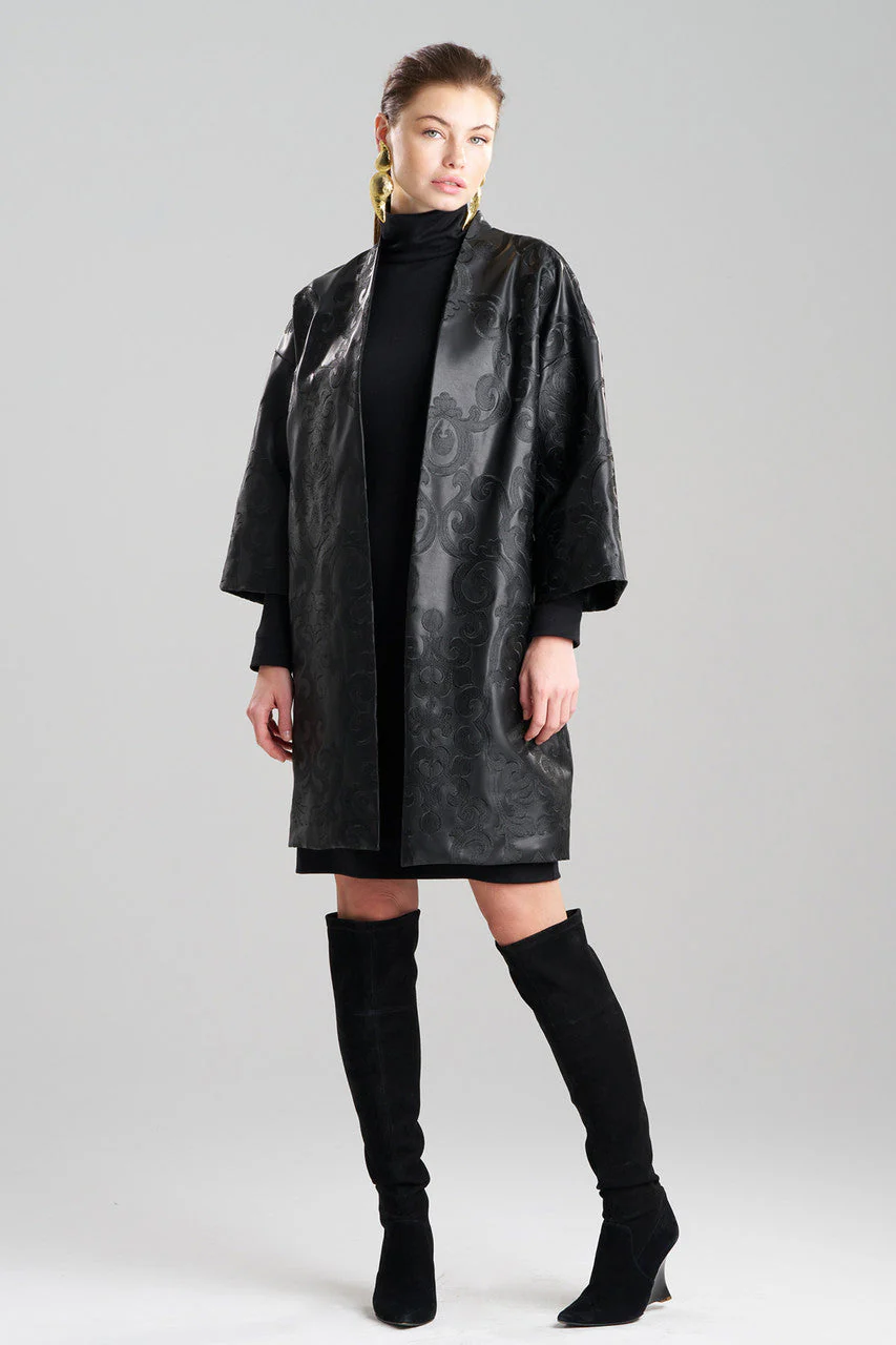 Leticia Embroidered Faux Leather Kimono Coat - Image 2
