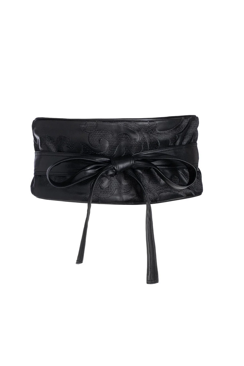 Leticia Embroidered Faux Leather Obi Belt