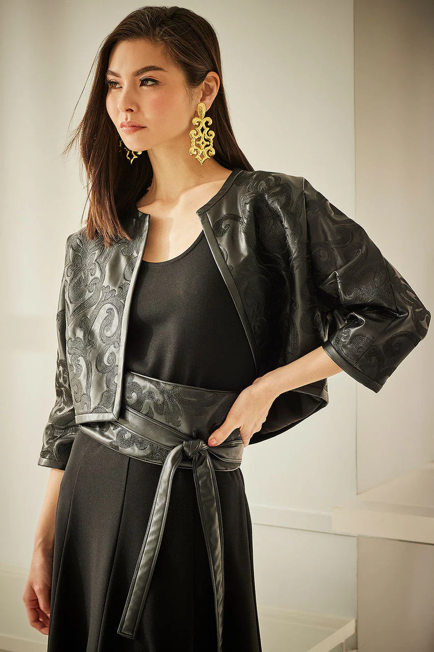 Leticia Embroidered Faux Leather Obi Belt - Image 3
