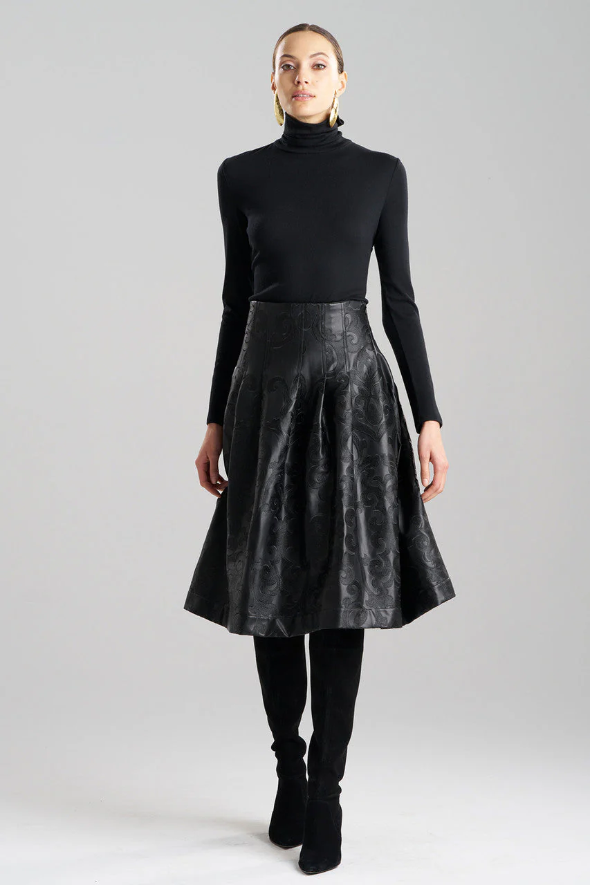 Leticia Embroidered Faux Leather Skirt - Image 2