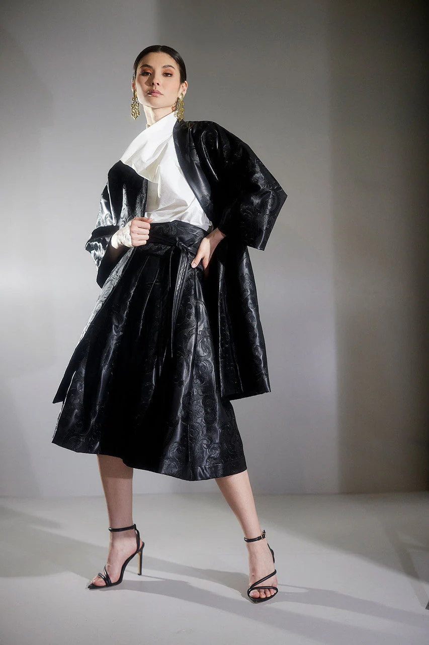 Leticia Embroidered Faux Leather Skirt - Image 4
