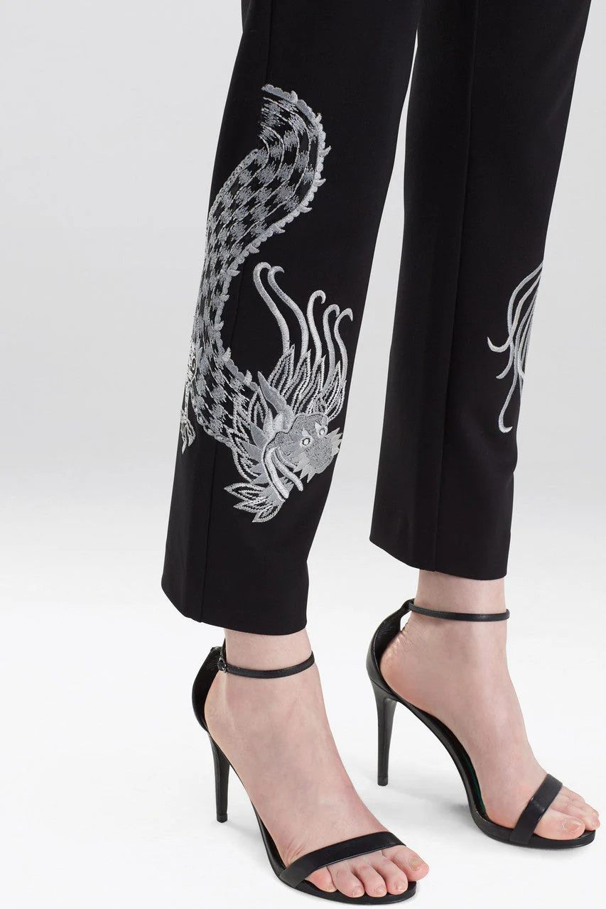 Light Weight Ponte Dragon Embroidery Pants - Image 3