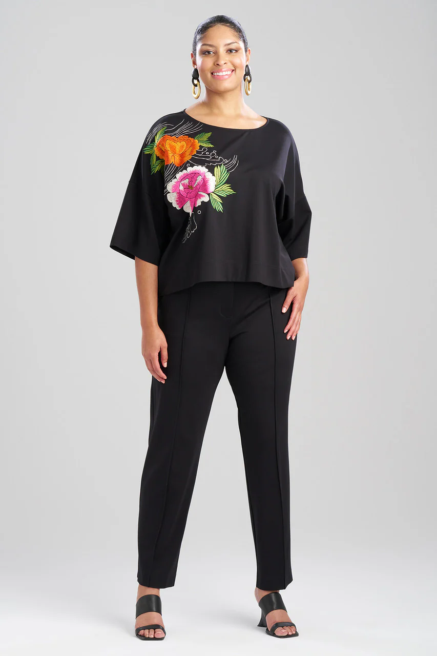 Light Weight Ponte Embroidered Boat Neck Top - Image 3
