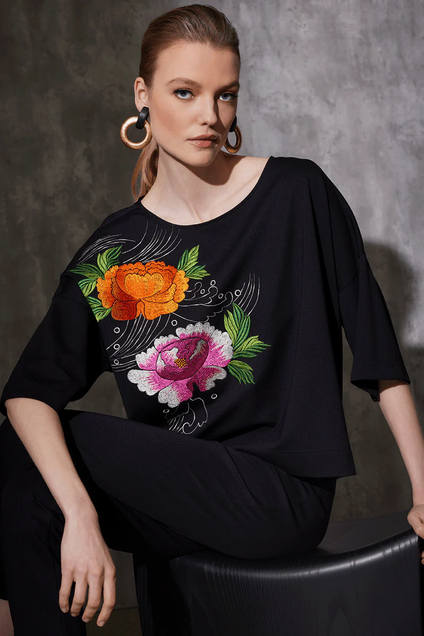 Light Weight Ponte Embroidered Boat Neck Top - Image 5