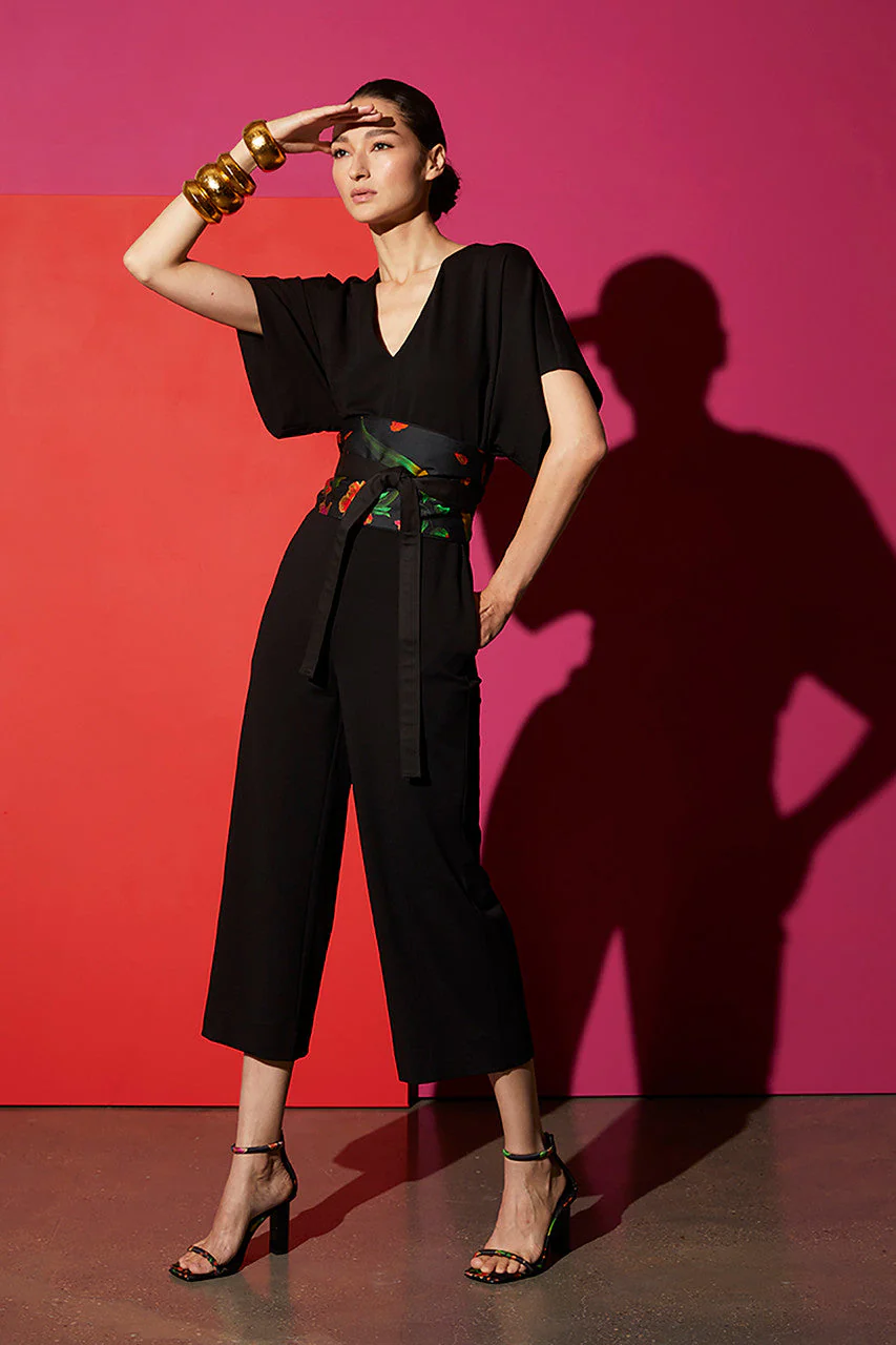 Light Weight Ponte Kimono V-Neck Jumpsuit - Image 3