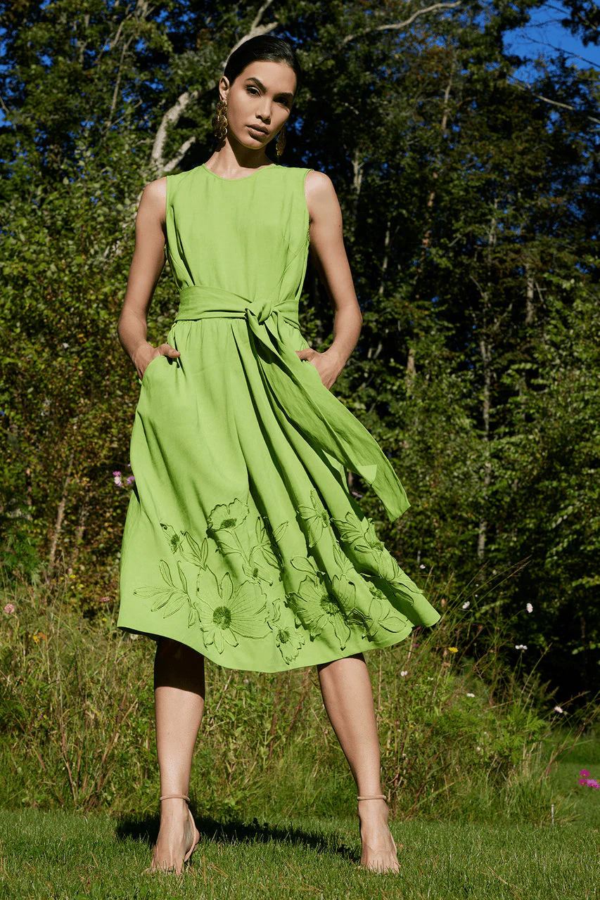Linen Embroidered Fit & Flare Dress - Image 4