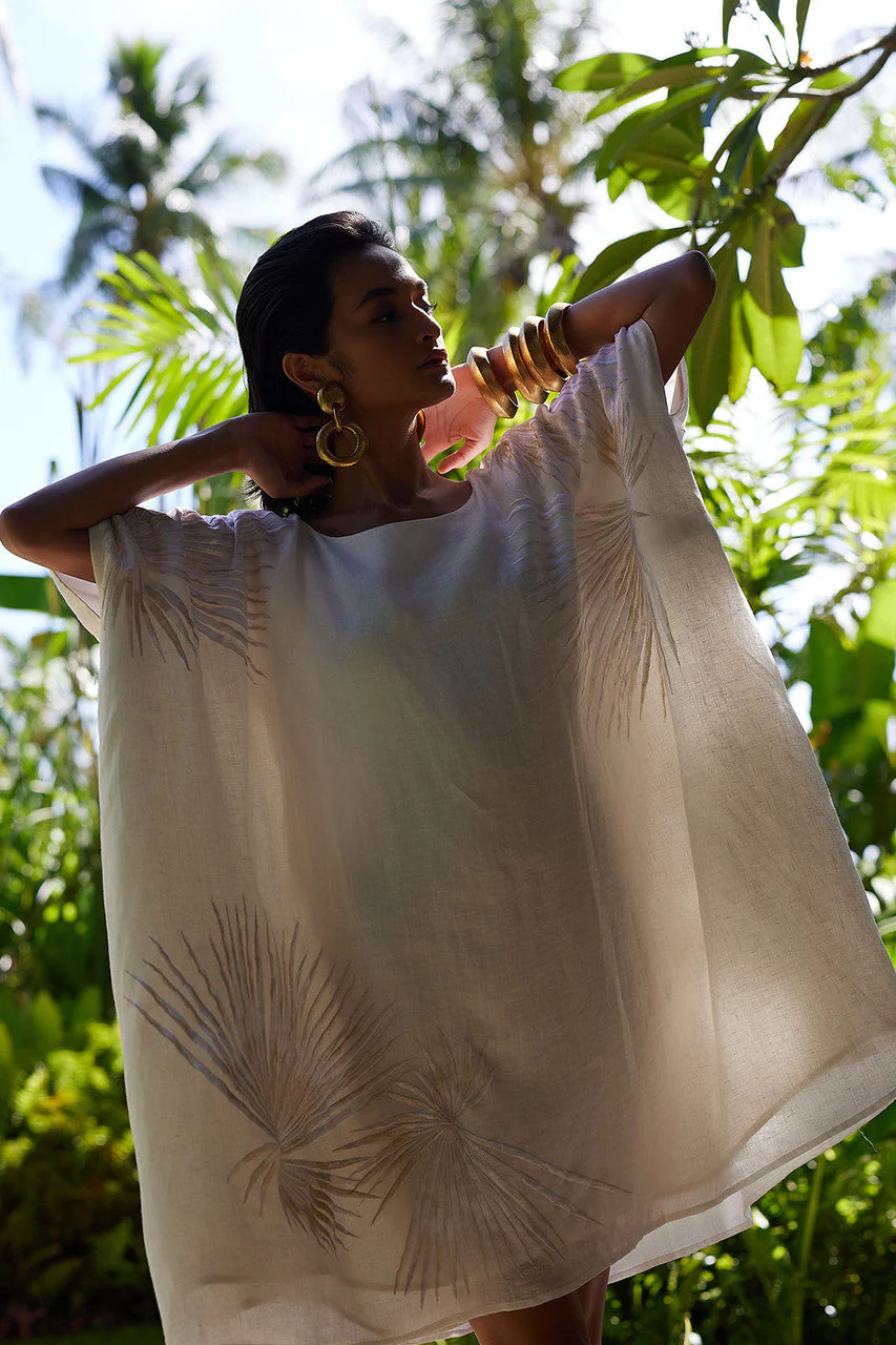 Linen Embroidered Short Caftan - Image 3