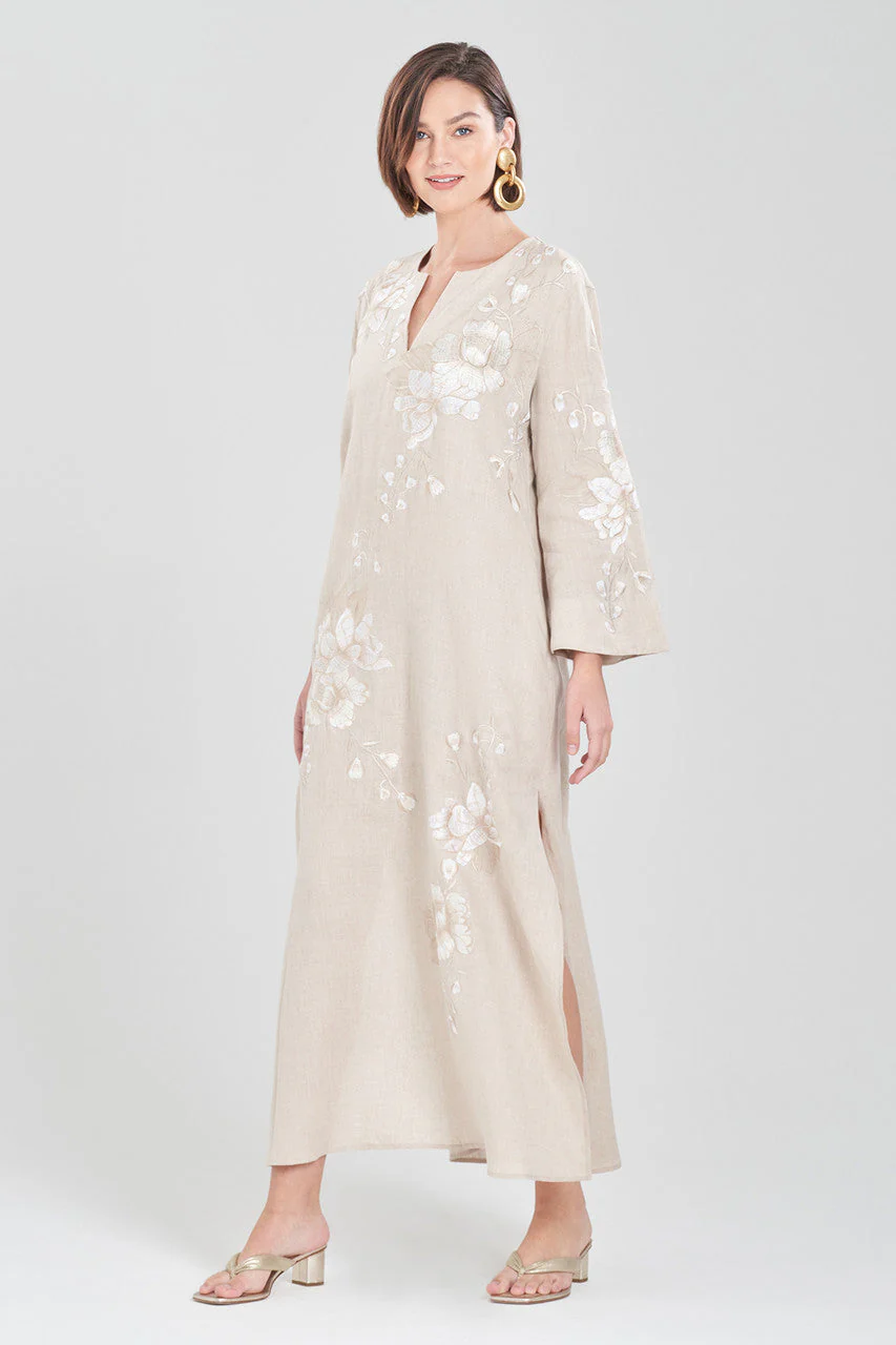 Linen Embroidered Slit Caftan - Image 2