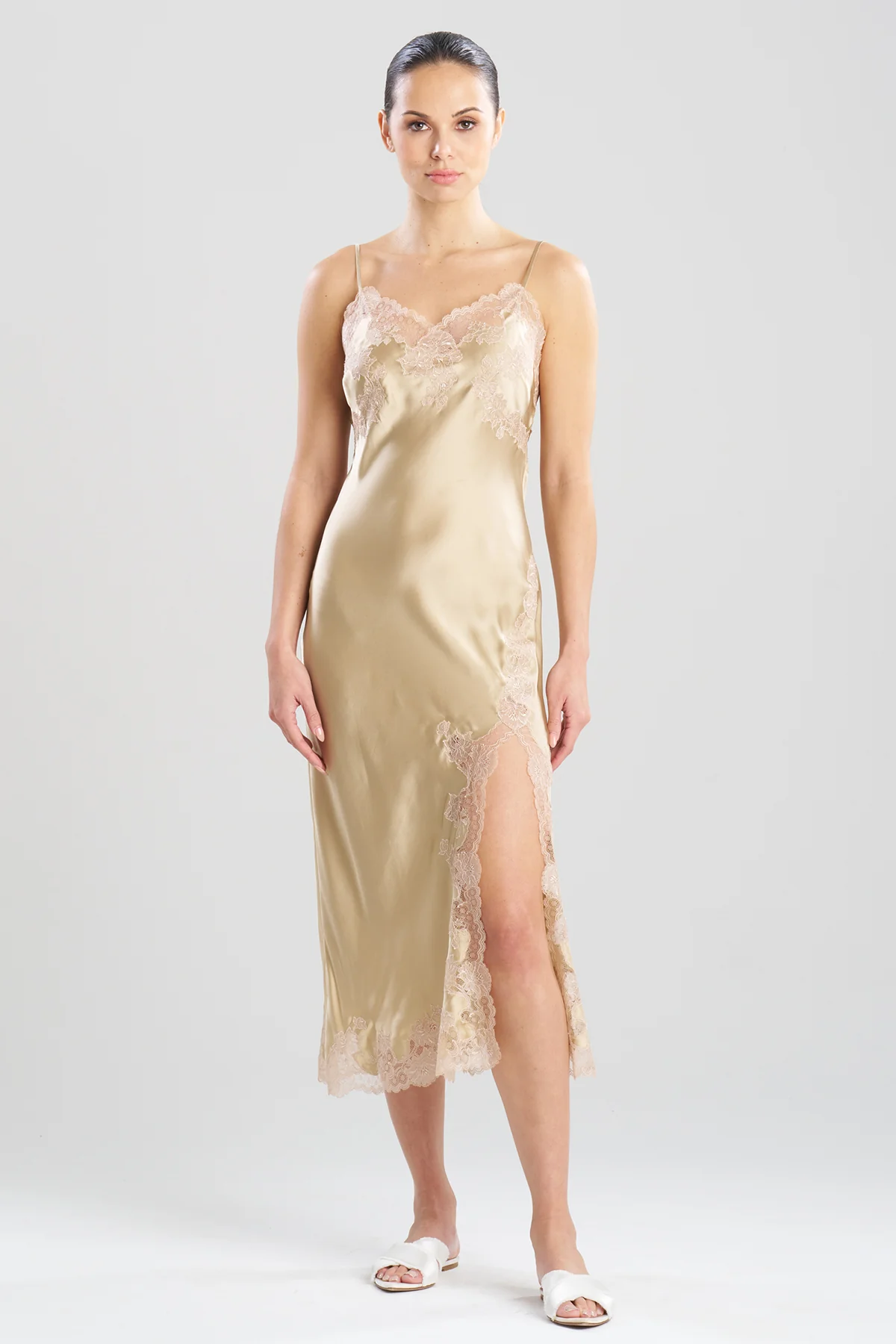 Lolita Lace Slit Silk Slip Dress - Image 2
