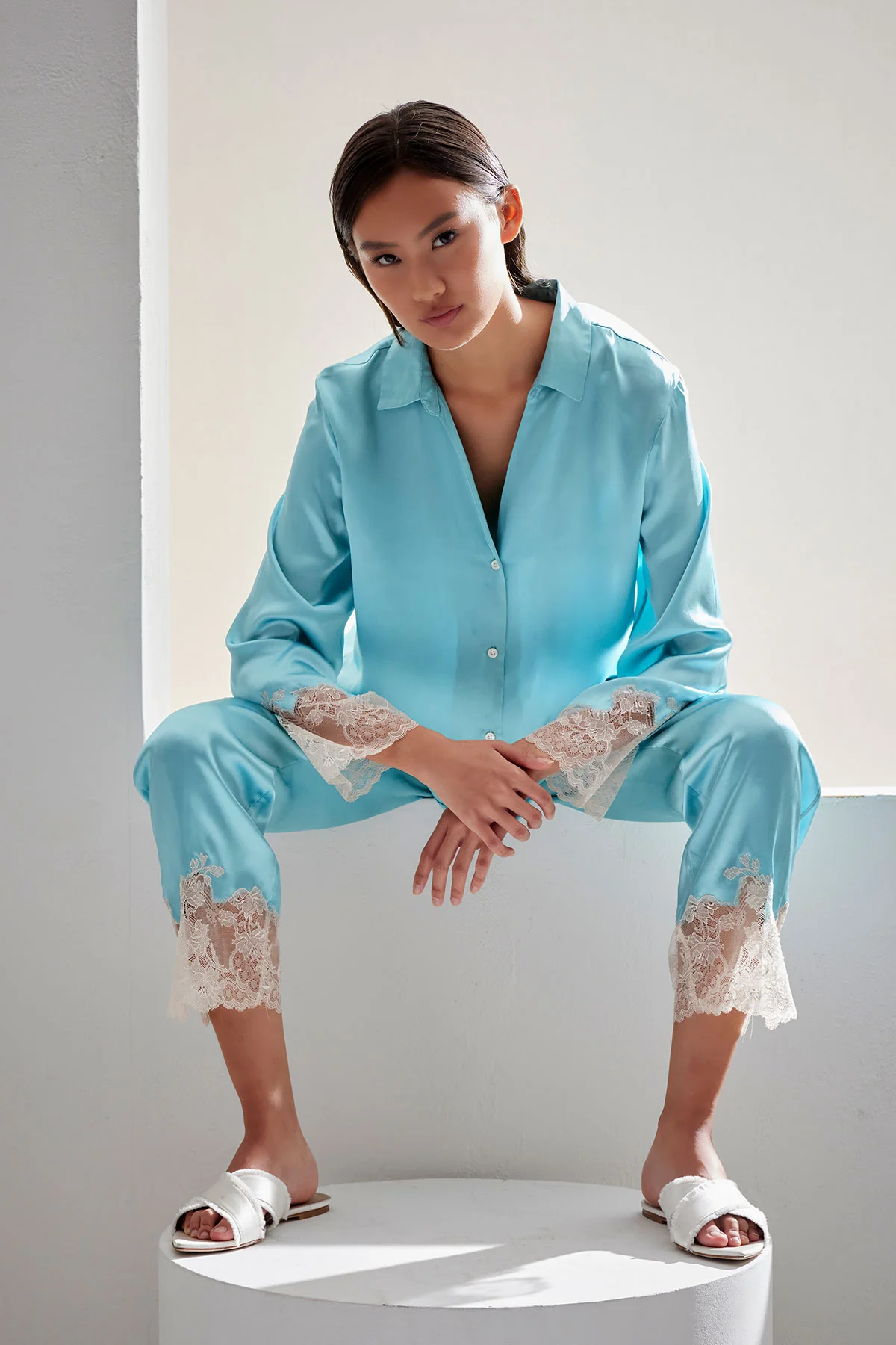 Lolita Lace Trim Silk Notch PJ